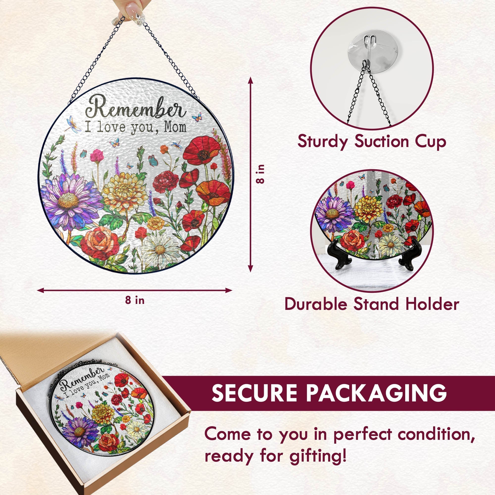 Colorful Mom & Grandma Garden Window Art. Unique Evergreen Gift for Home Décor and Patio 3-Day Shipping