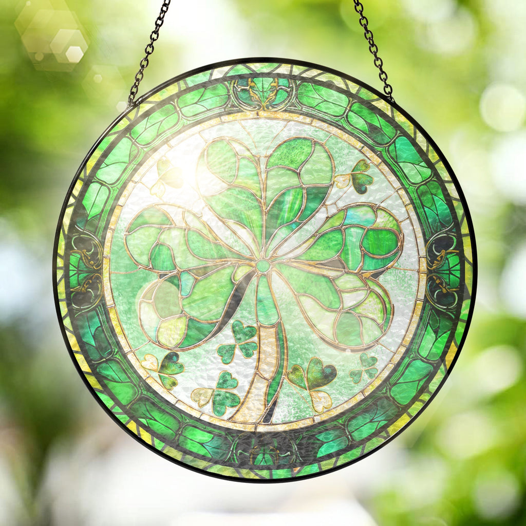 Shamrock Irish Stained Glass Suncatcher 3-Day Shipping