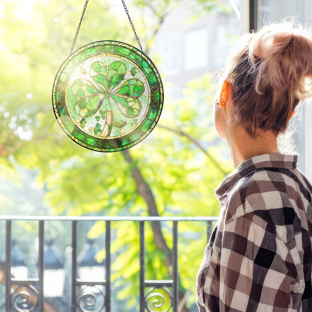 Shamrock Irish Stained Glass Suncatcher 3-Day Shipping