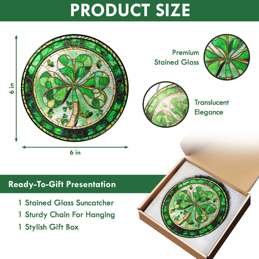 Shamrock Irish Stained Glass Suncatcher 3-Day Shipping