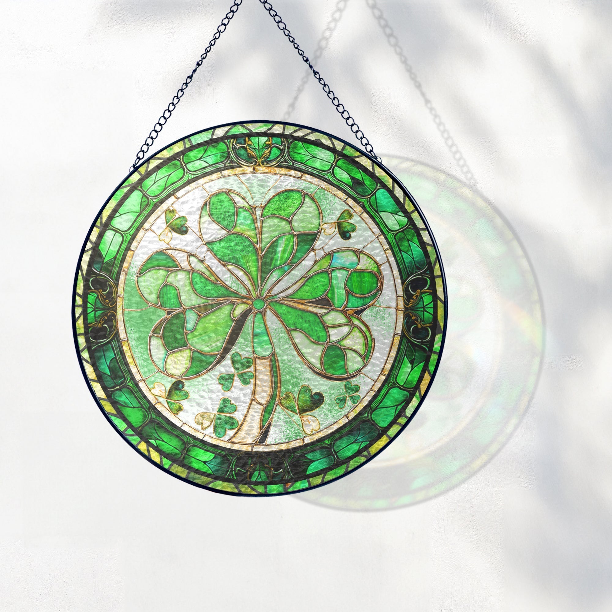 Shamrock Irish Stained Glass Suncatcher 3-Day Shipping