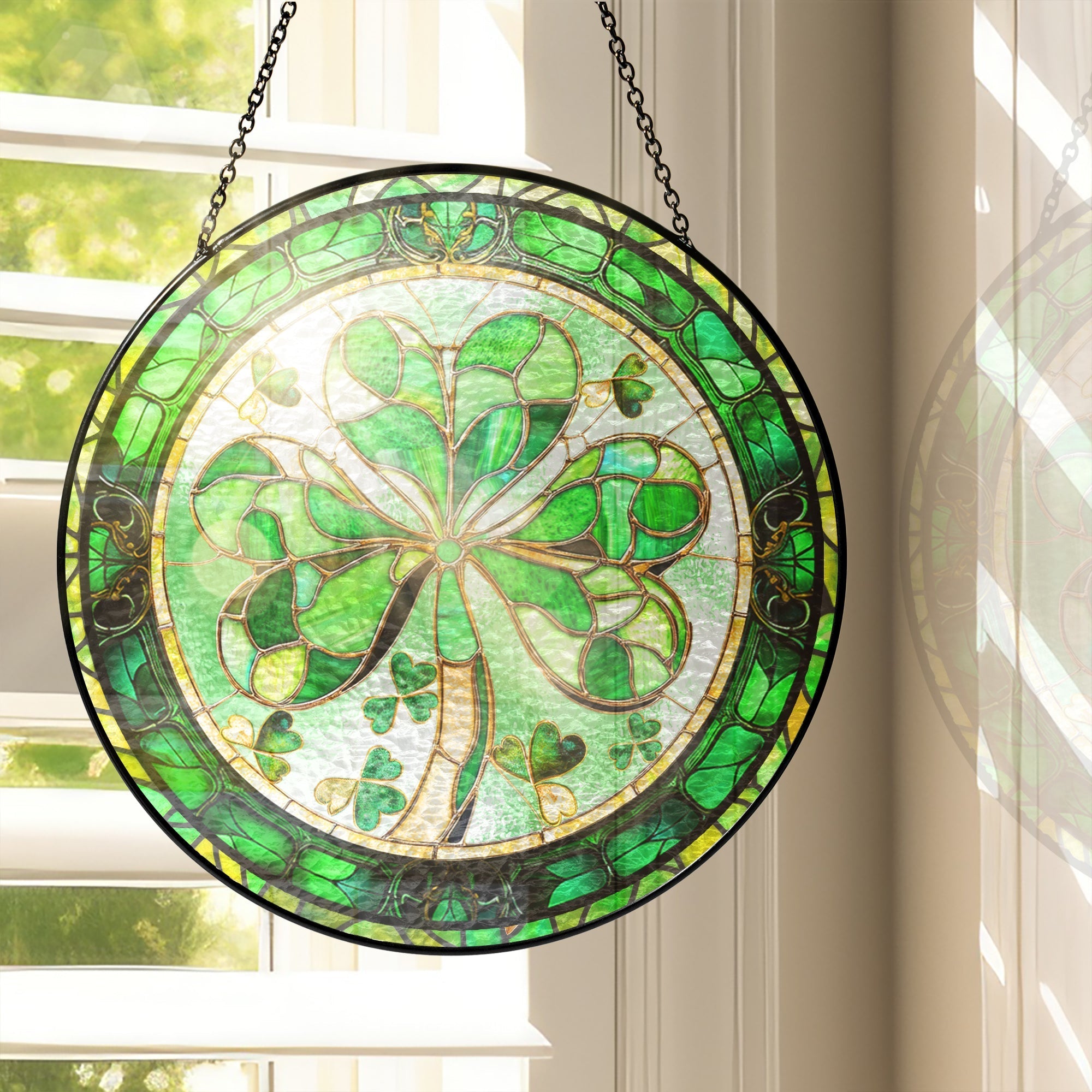 Shamrock Irish Stained Glass Suncatcher 3-Day Shipping