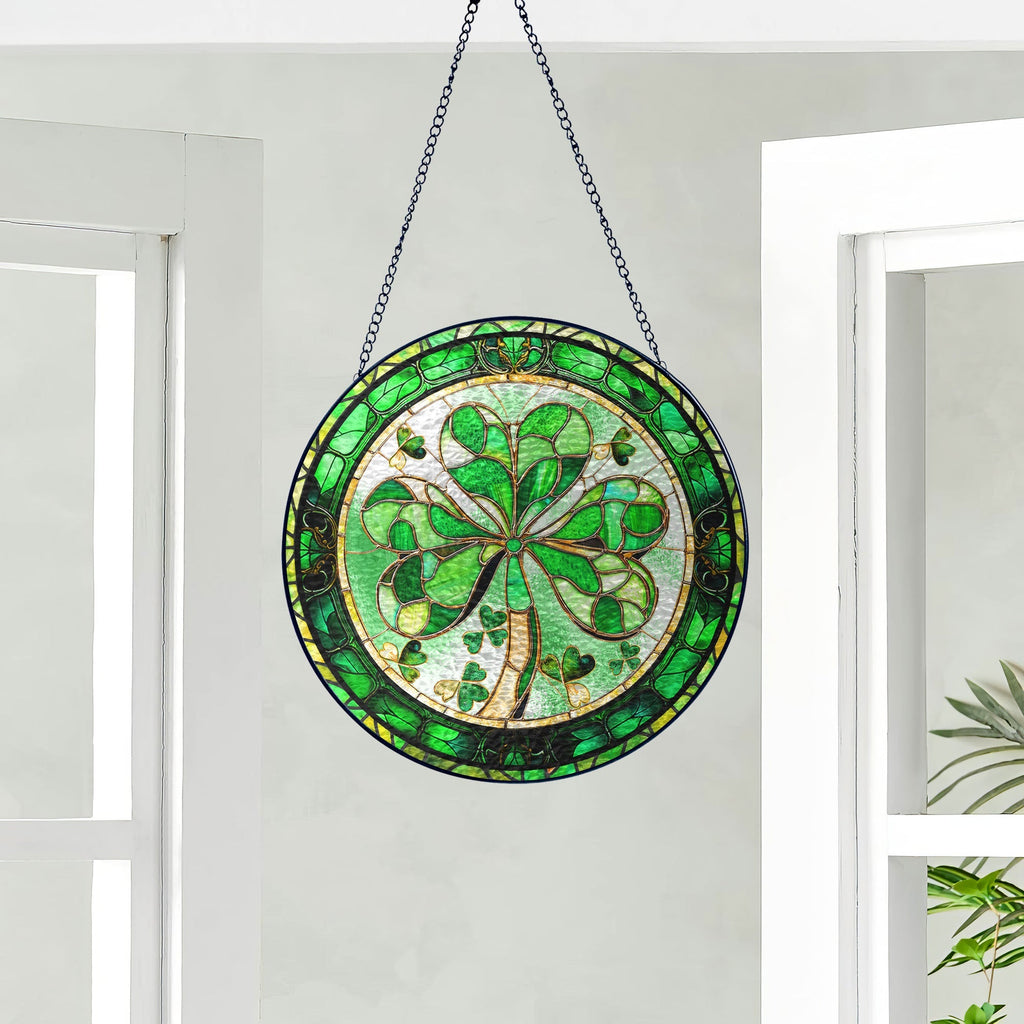 Shamrock Irish Stained Glass Suncatcher 3-Day Shipping