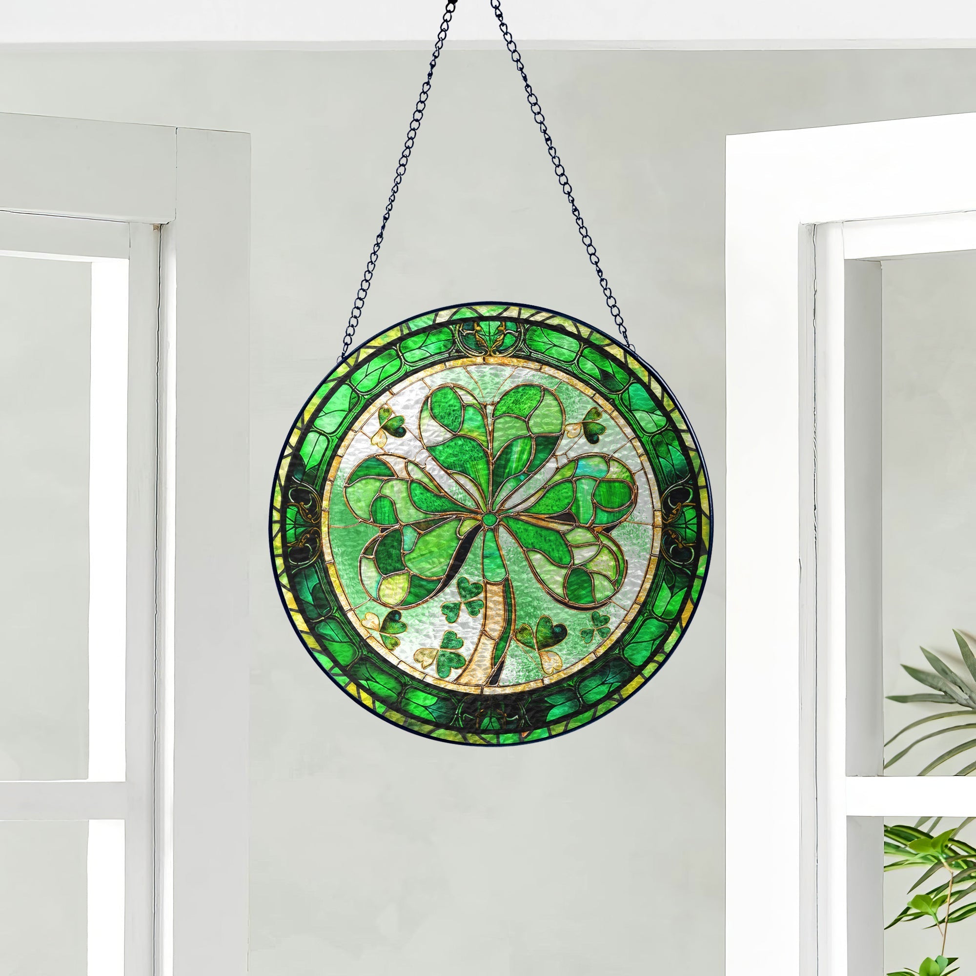 Shamrock Irish Stained Glass Suncatcher 3-Day Shipping