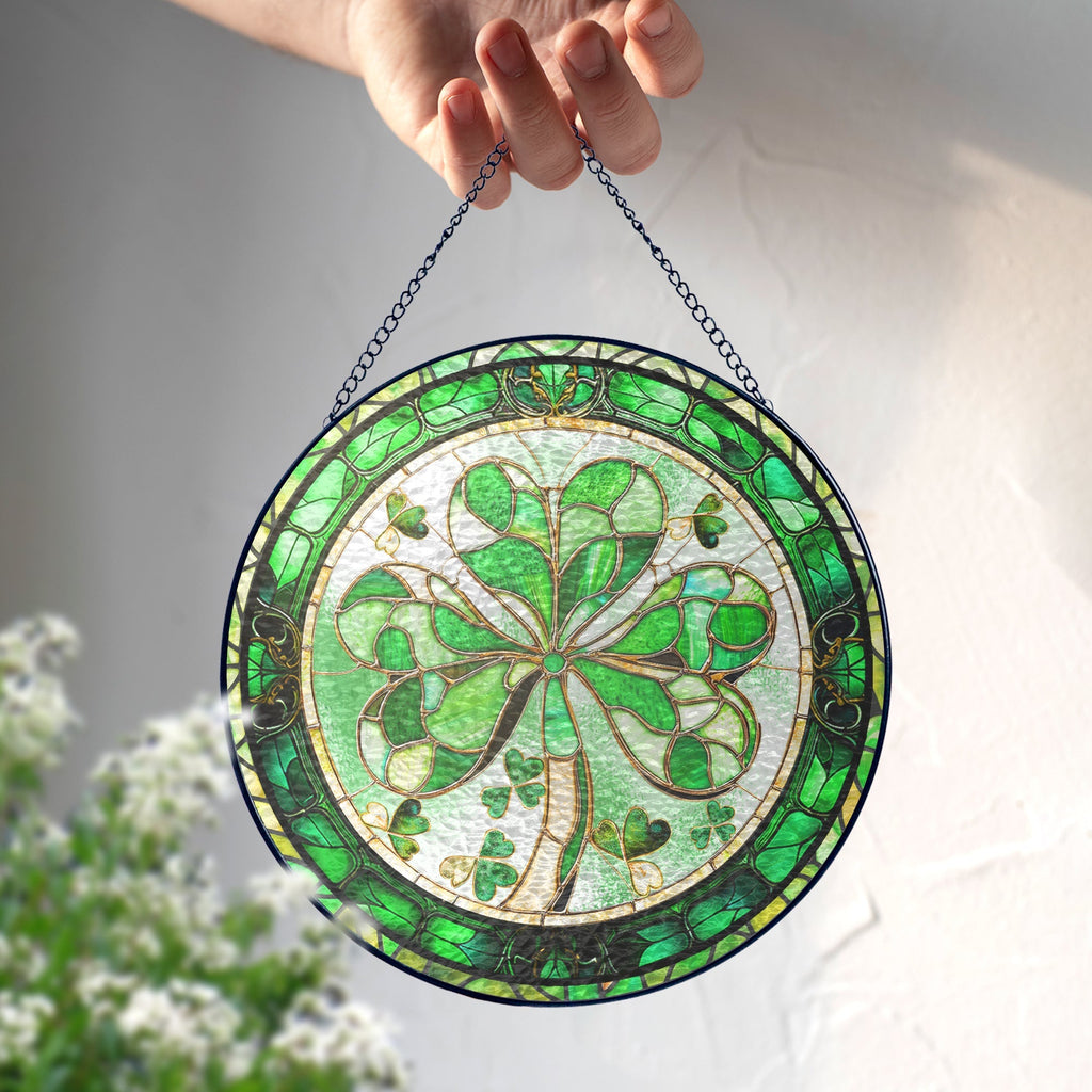 Shamrock Irish Stained Glass Suncatcher 3-Day Shipping