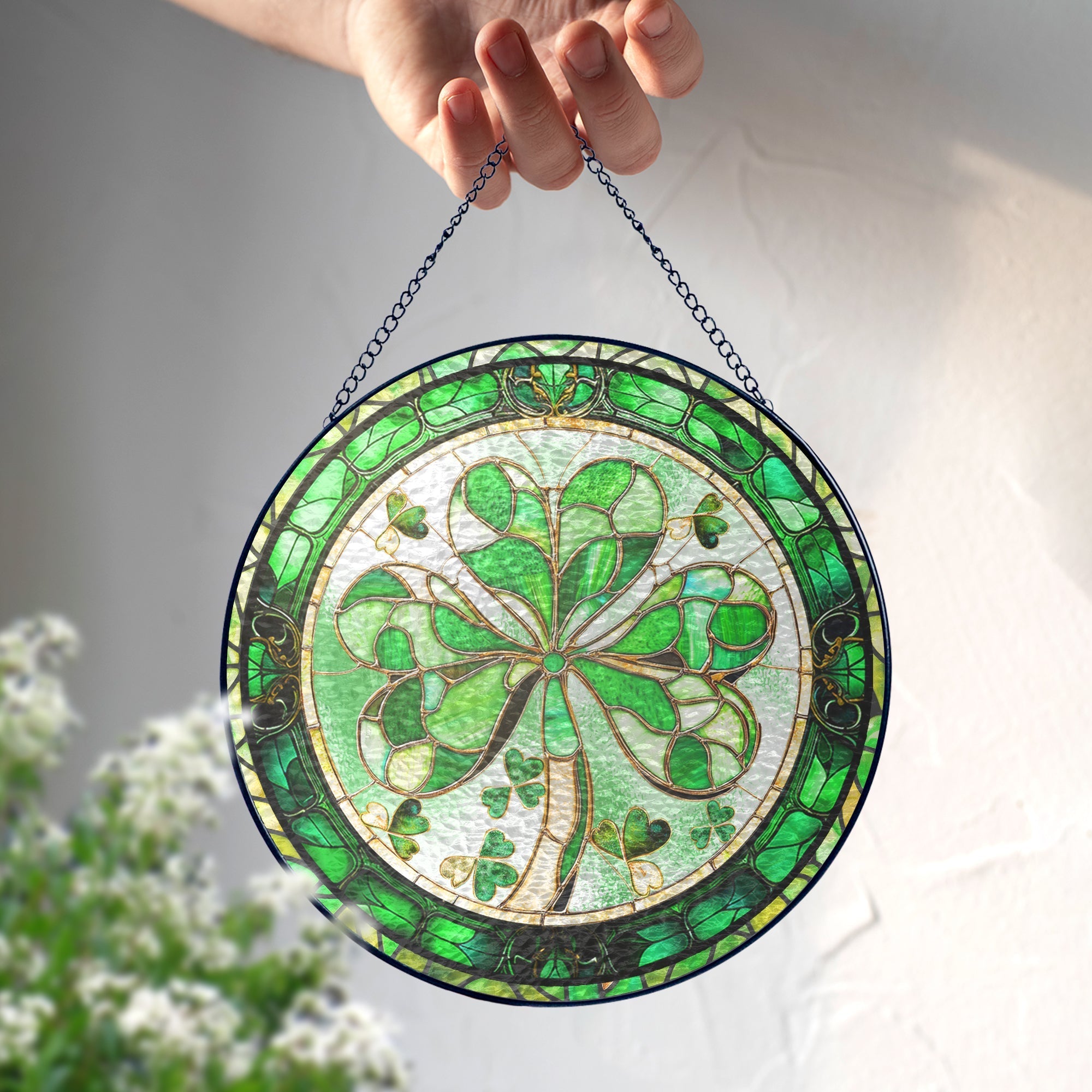 Shamrock Irish Stained Glass Suncatcher 3-Day Shipping