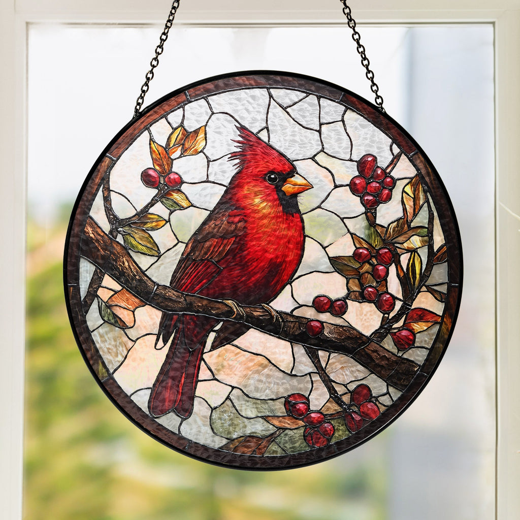 Cardinal Bird Memorial Stained Glass Suncatcher