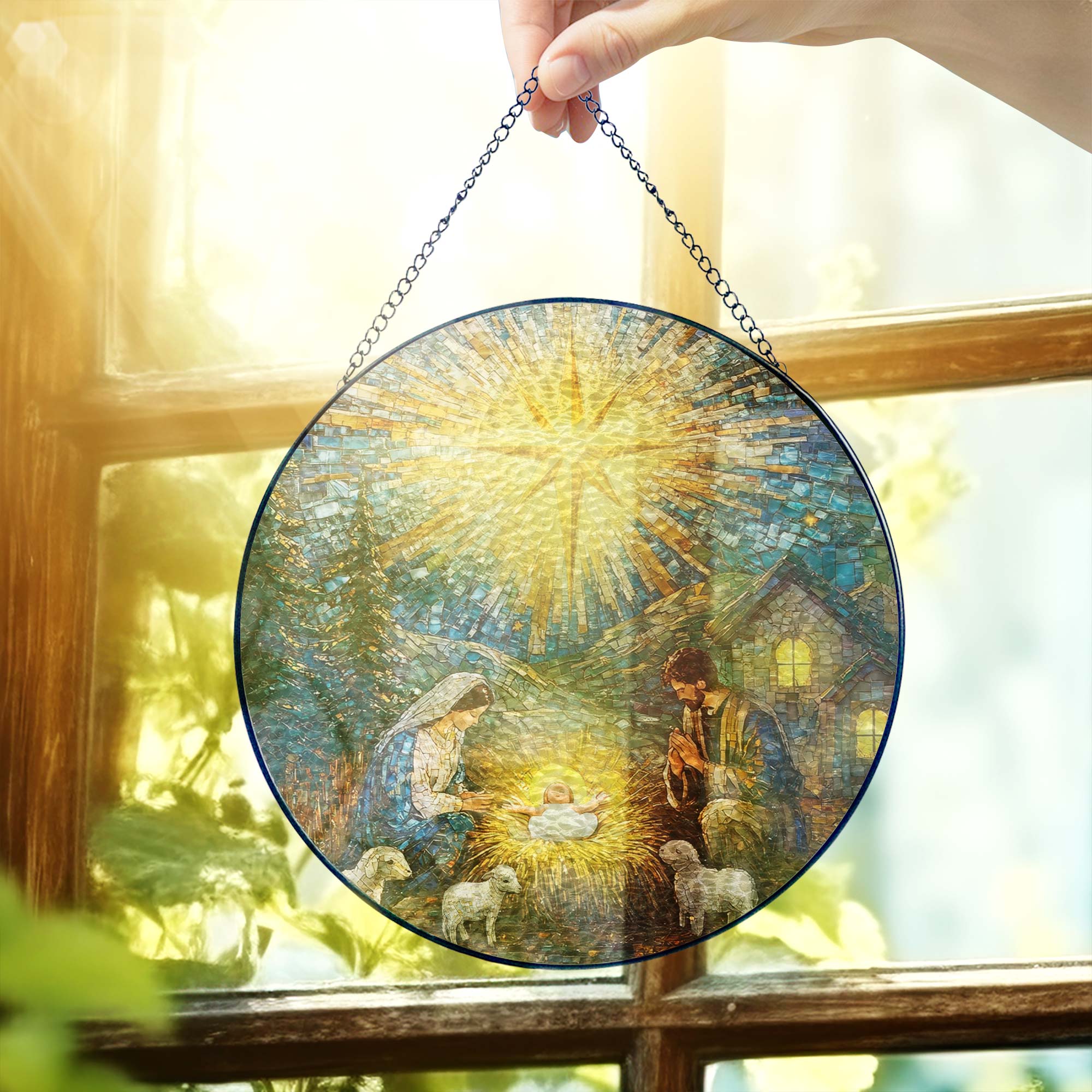 Nativity of Jesus Stained Glass Suncatcher | Holy Night Christmas Decor