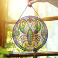 Mardi Gras Suncatcher. Crawfish Louisiana Stained Glass Window Hanging