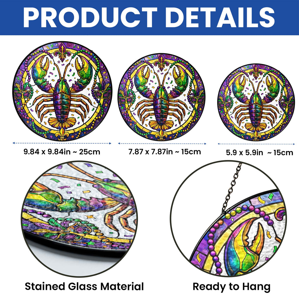 Mardi Gras Suncatcher. Crawfish Louisiana Stained Glass Window Hanging