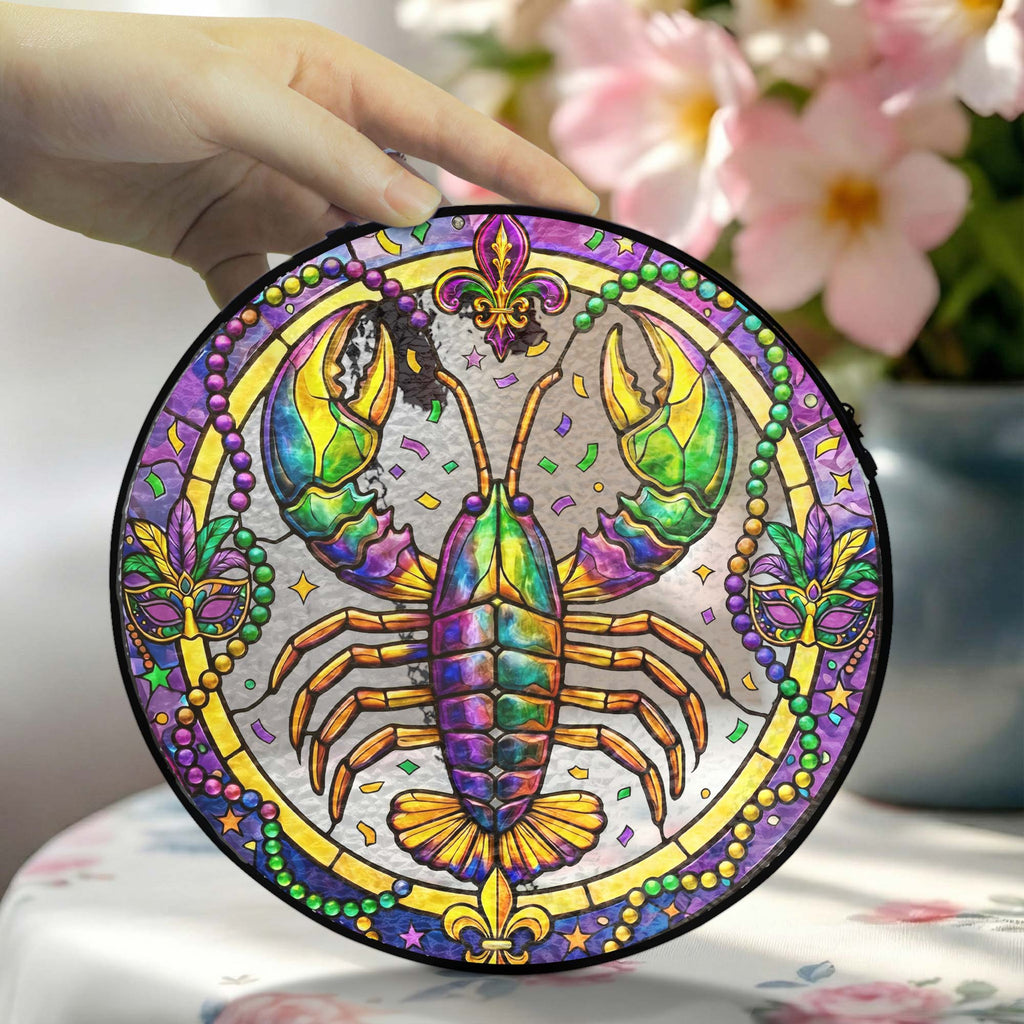 Mardi Gras Suncatcher. Crawfish Louisiana Stained Glass Window Hanging
