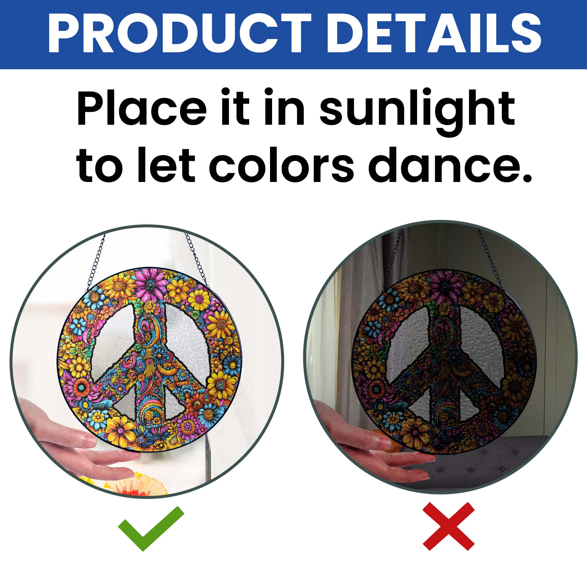 Hippie Peace Sign Woodstock Sunflower Stained Glass Suncatcher