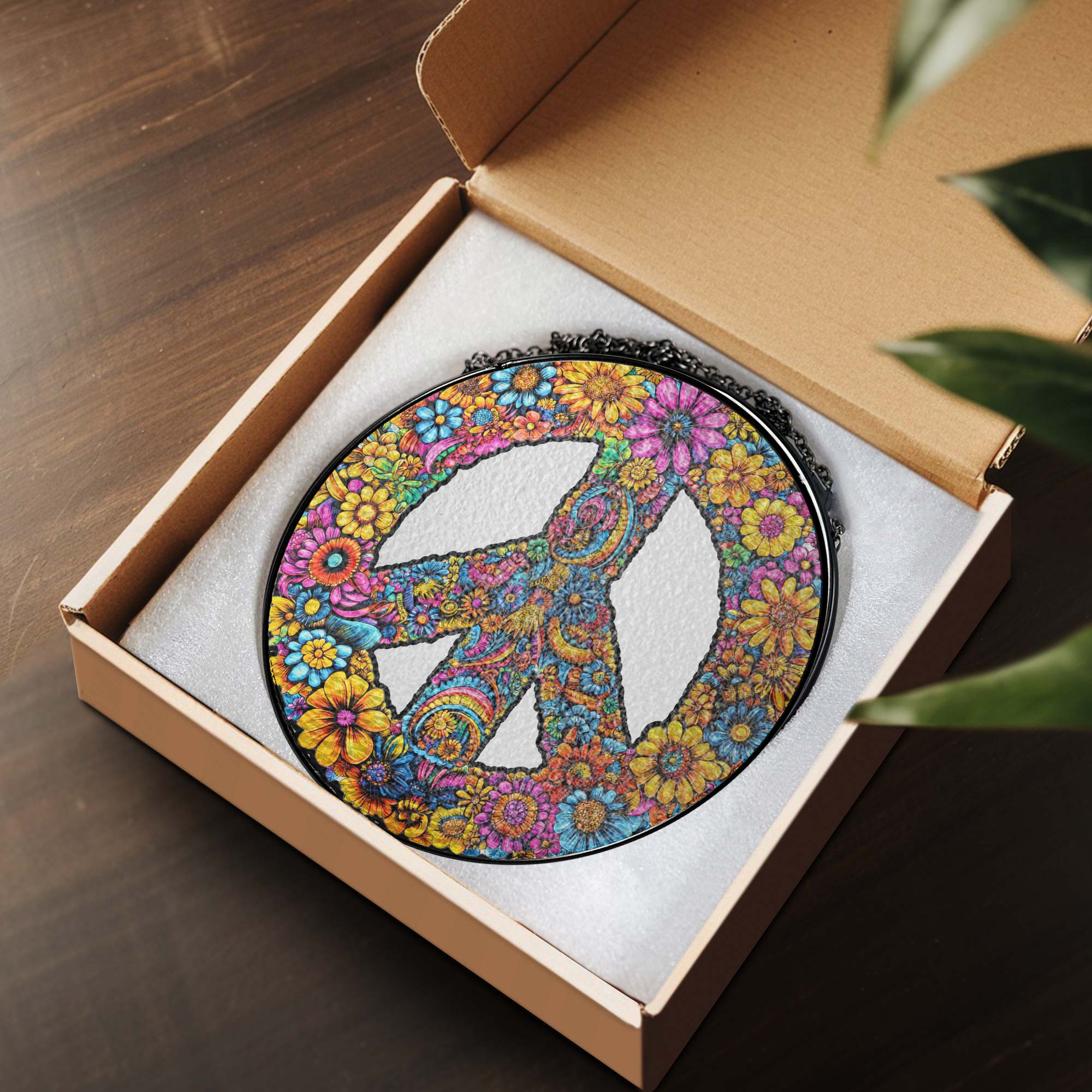 Hippie Peace Sign Woodstock Sunflower Stained Glass Suncatcher
