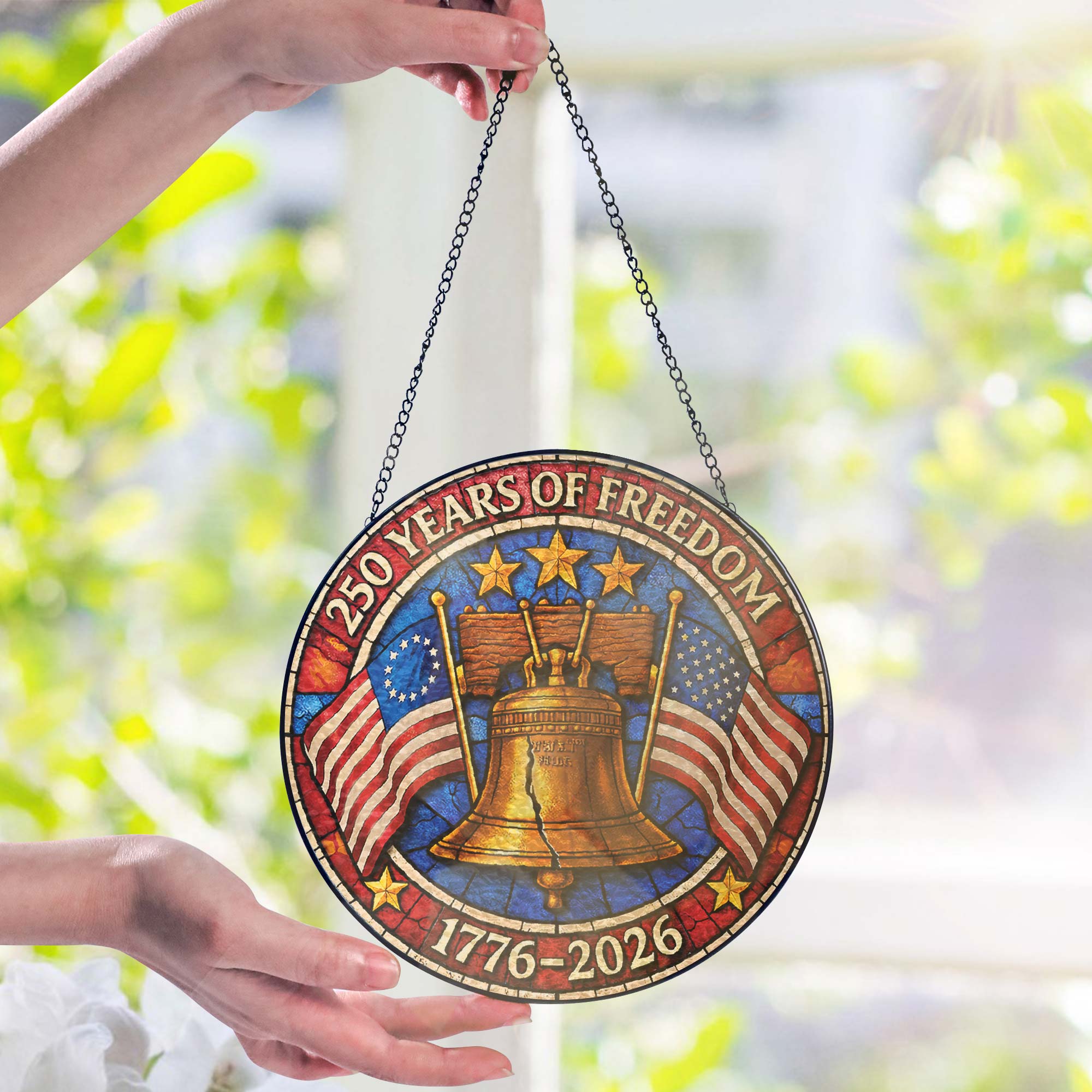 250 Years of Freedom Liberty Bell Stained Glass Suncatcher