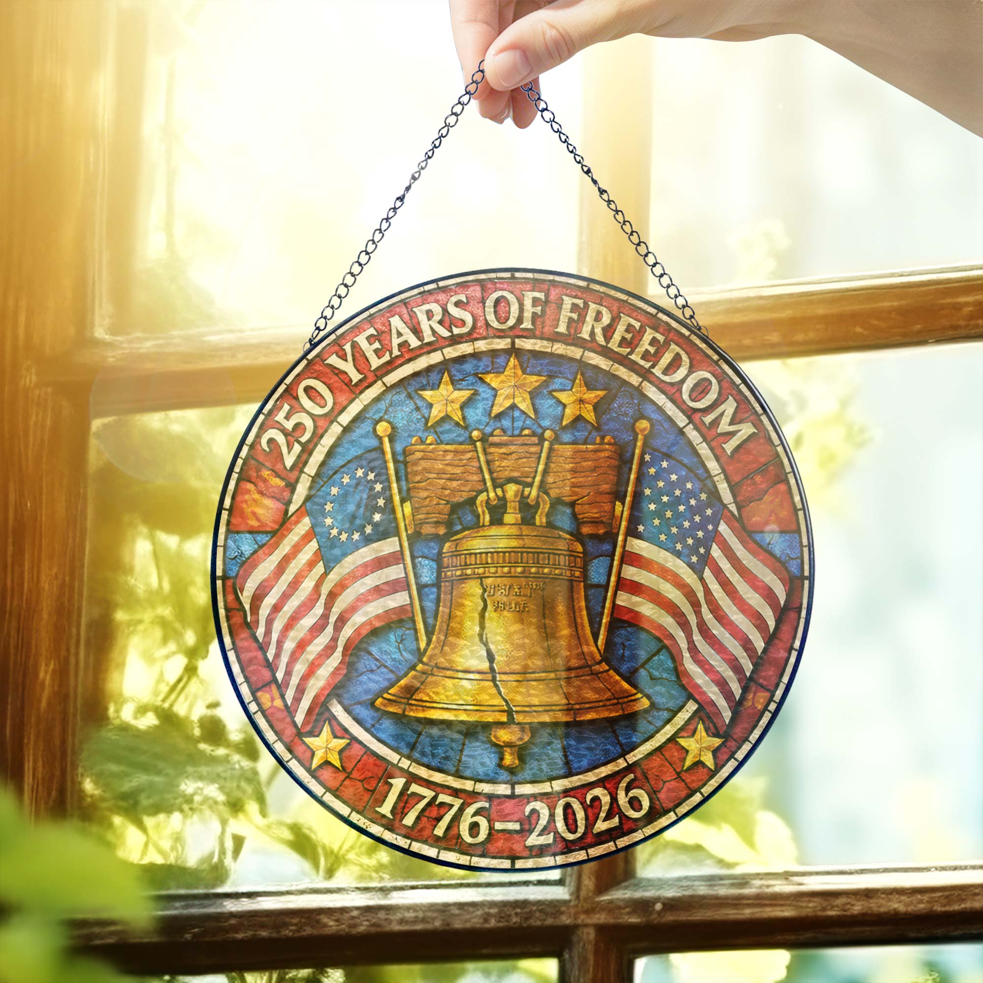 250 Years of Freedom Liberty Bell Stained Glass Suncatcher