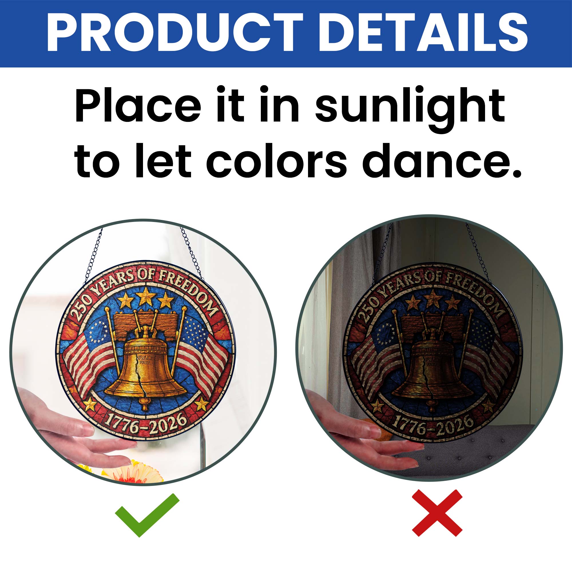 250 Years of Freedom Liberty Bell Stained Glass Suncatcher