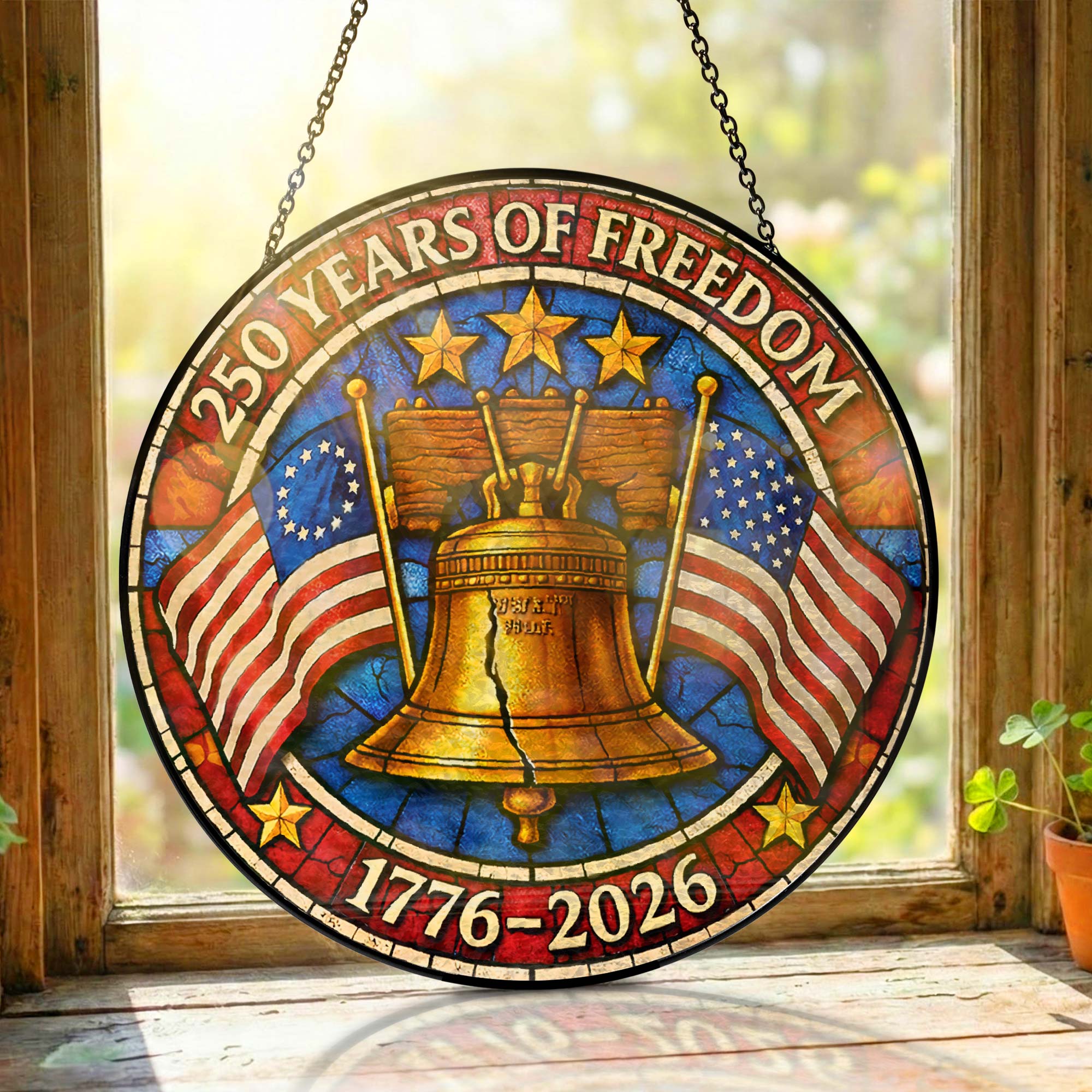 250 Years of Freedom Liberty Bell Stained Glass Suncatcher