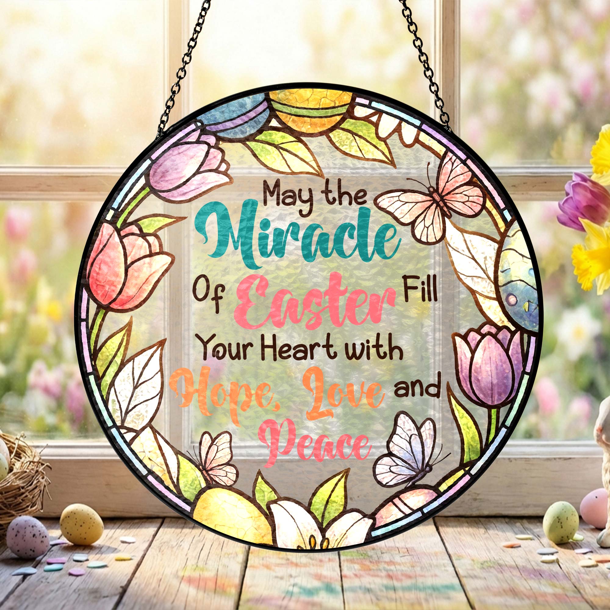 Easter Quotes Stained Glass. Happy Easter Day Stained Glass Ornament