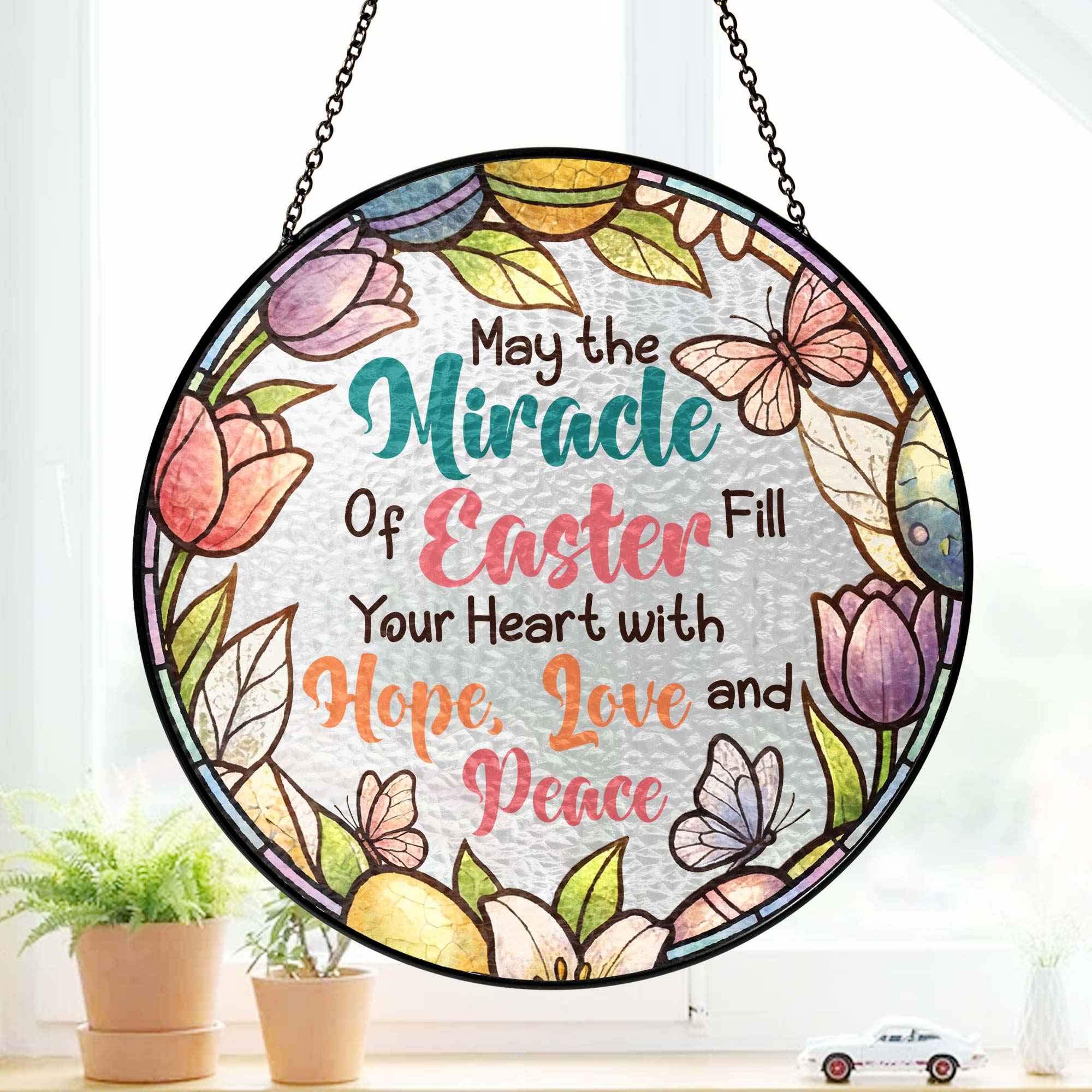 Easter Quotes Stained Glass. Happy Easter Day Stained Glass Ornament