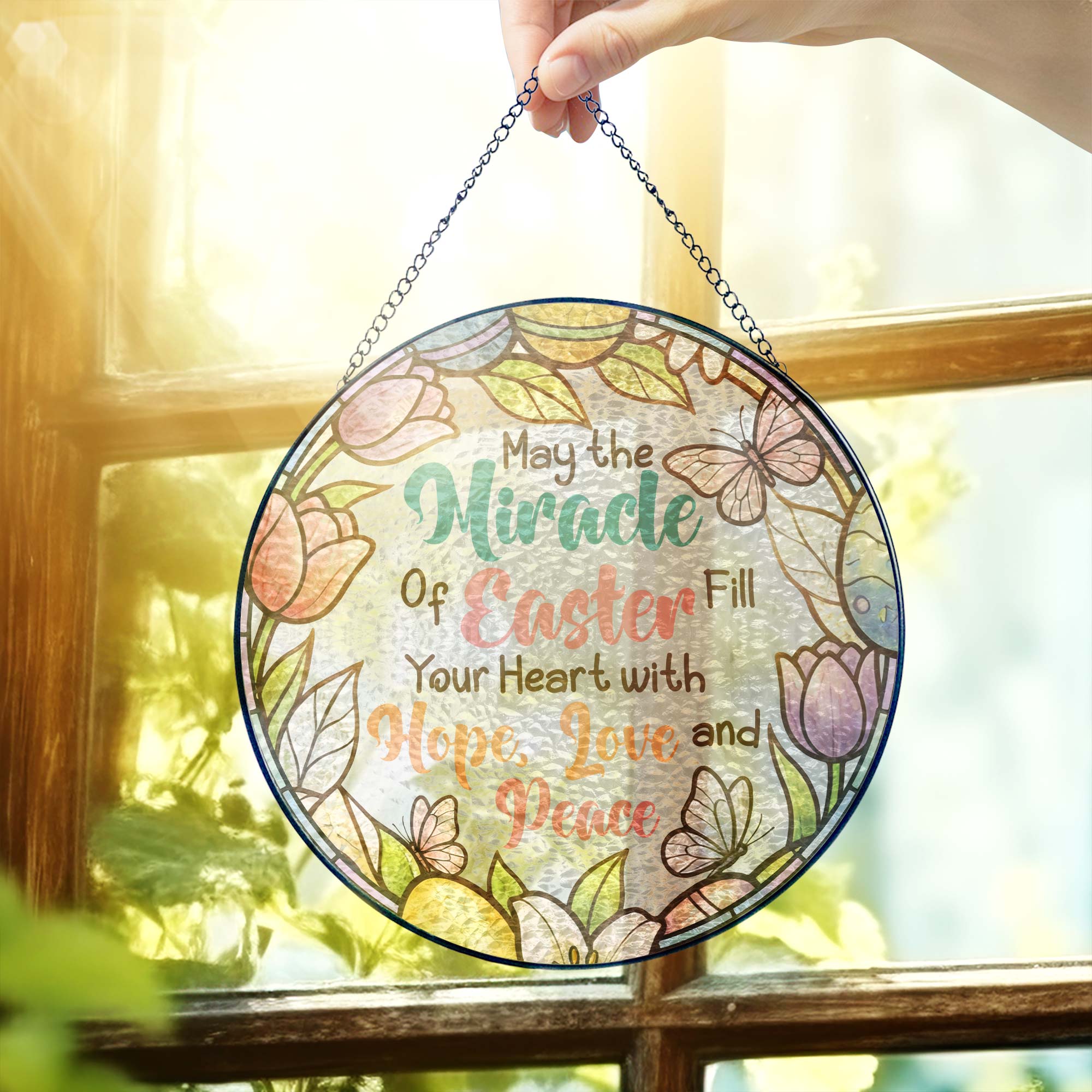 Easter Quotes Stained Glass. Happy Easter Day Stained Glass Ornament