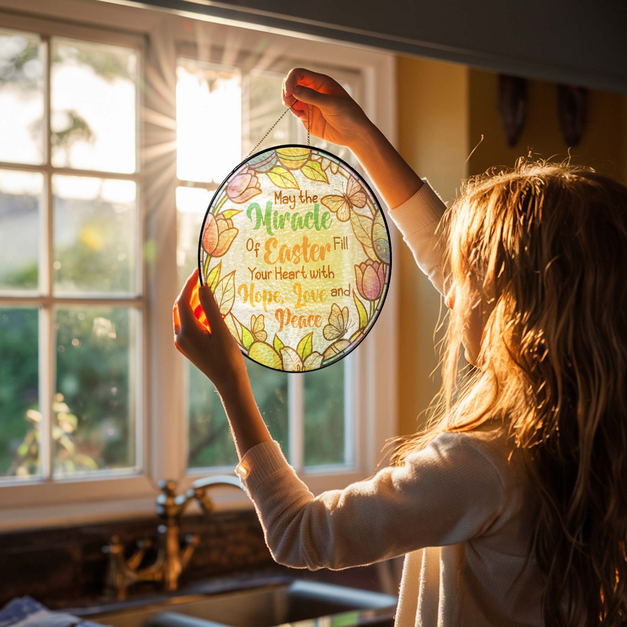 Easter Quotes Stained Glass. Happy Easter Day Stained Glass Ornament