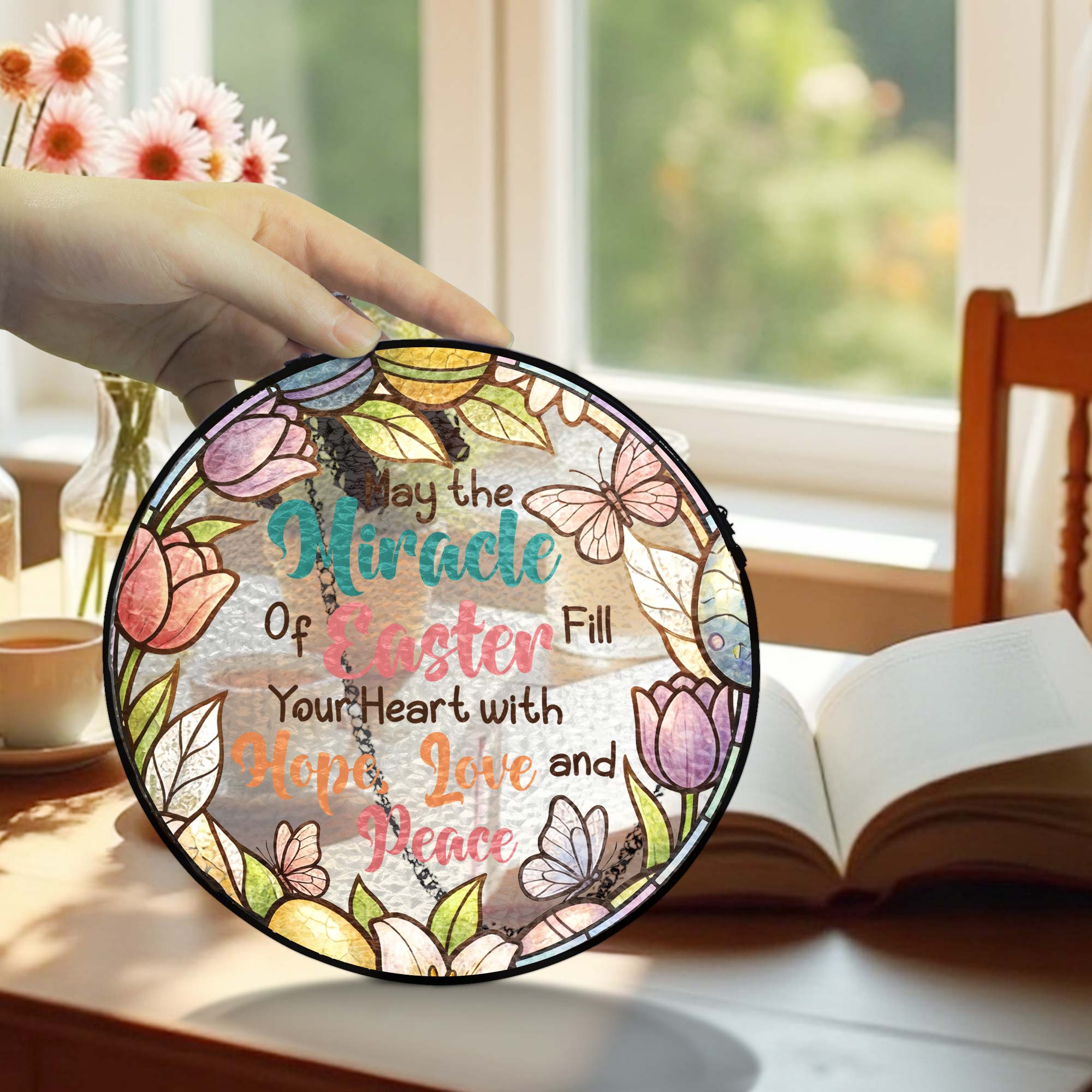 Easter Quotes Stained Glass. Happy Easter Day Stained Glass Ornament
