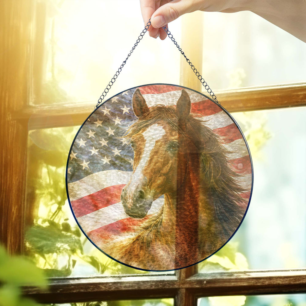 American Horse Stained Glass Suncatcher Hanging for Patriotic Decoration