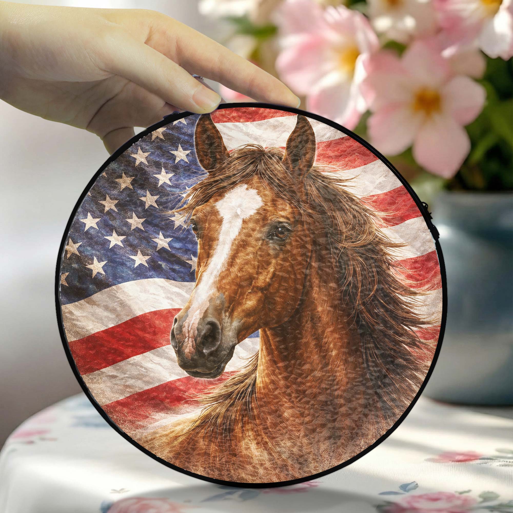 American Horse Stained Glass Suncatcher Hanging for Patriotic Decoration