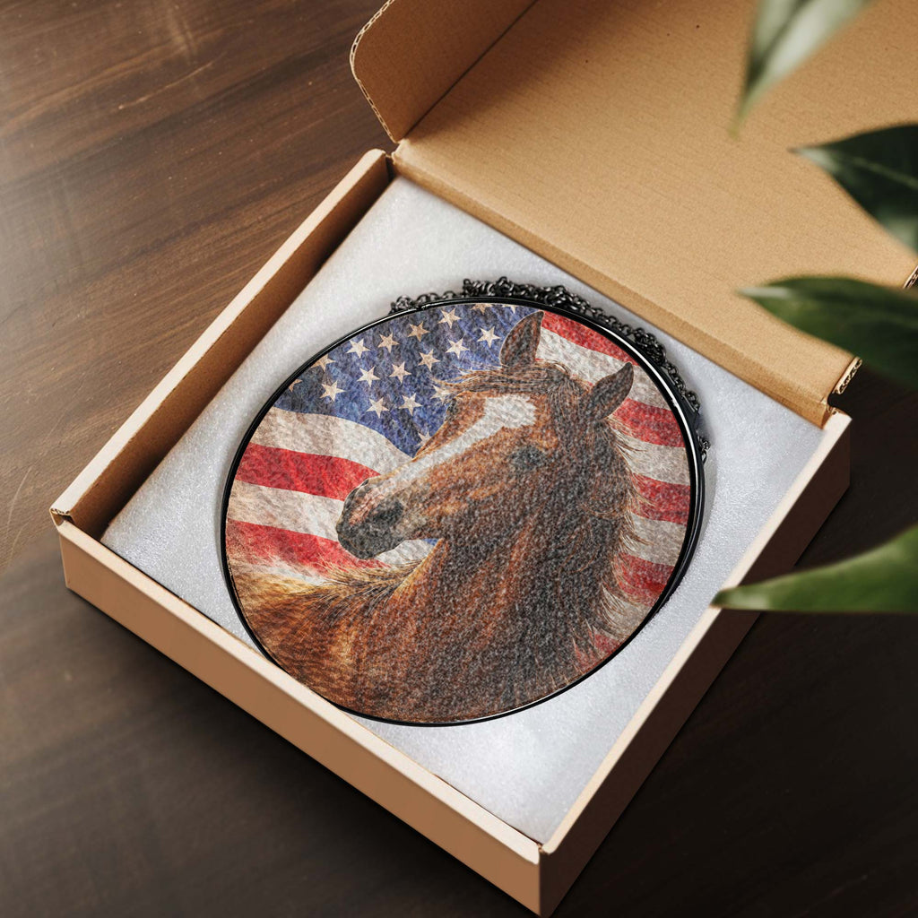 American Horse Stained Glass Suncatcher Hanging for Patriotic Decoration