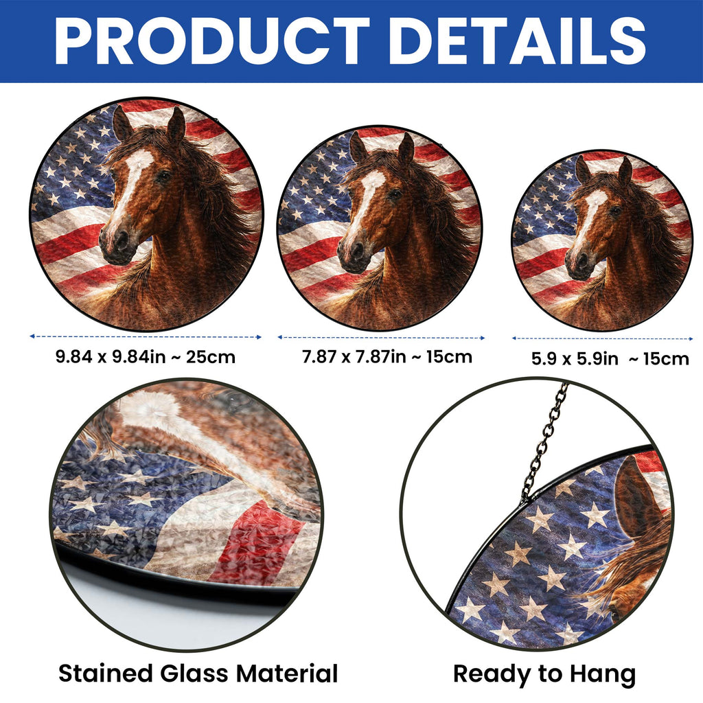 American Horse Stained Glass Suncatcher Hanging for Patriotic Decoration