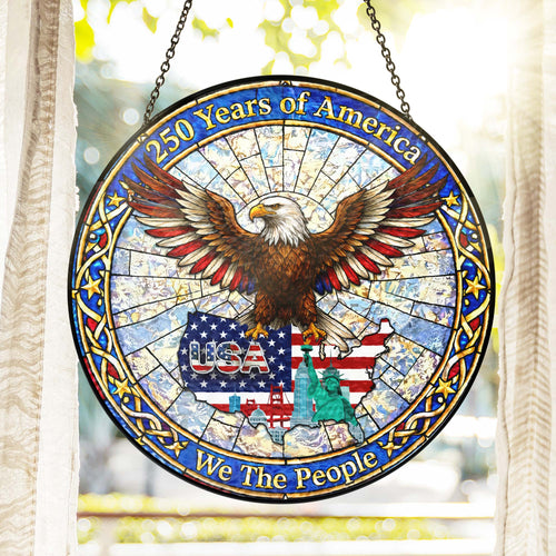 250 Years of America Patriotic Eagle Maps USA Stained Glass Suncatcher