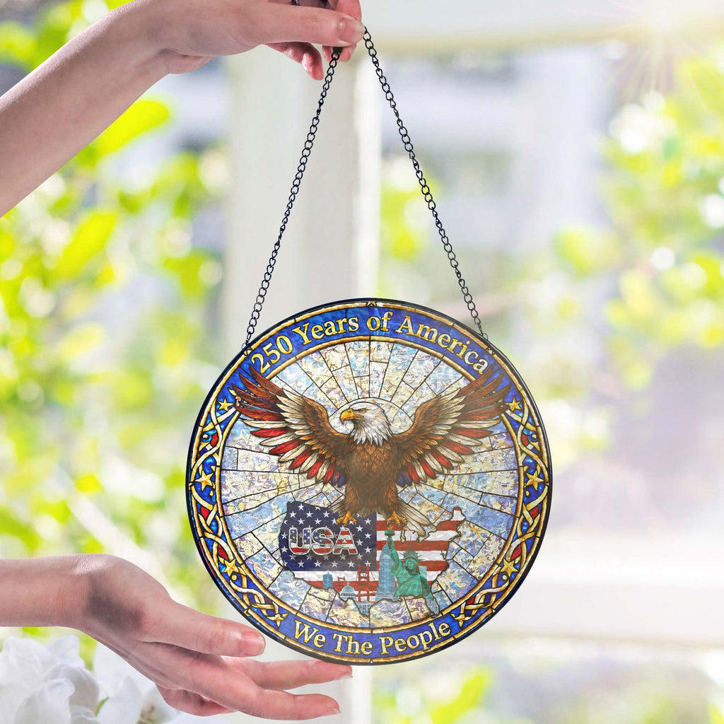 250 Years of America Patriotic Eagle Maps USA Stained Glass Suncatcher