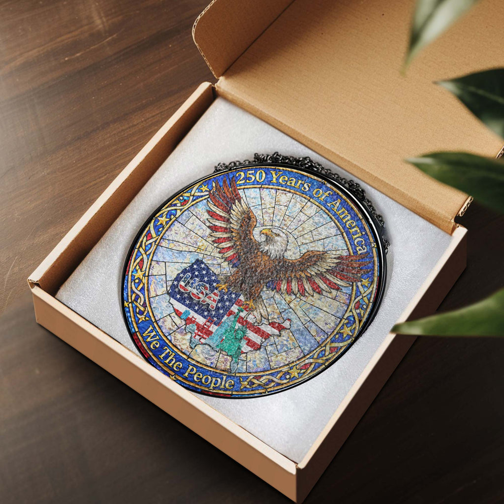 250 Years of America Patriotic Eagle Maps USA Stained Glass Suncatcher