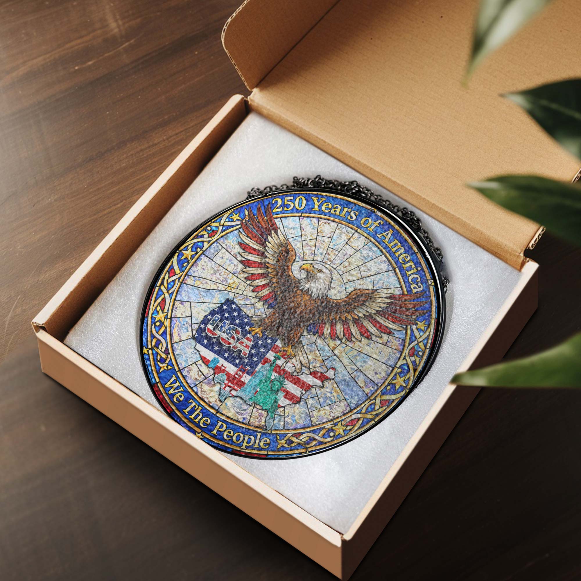 250 Years of America Patriotic Eagle Maps USA Stained Glass Suncatcher