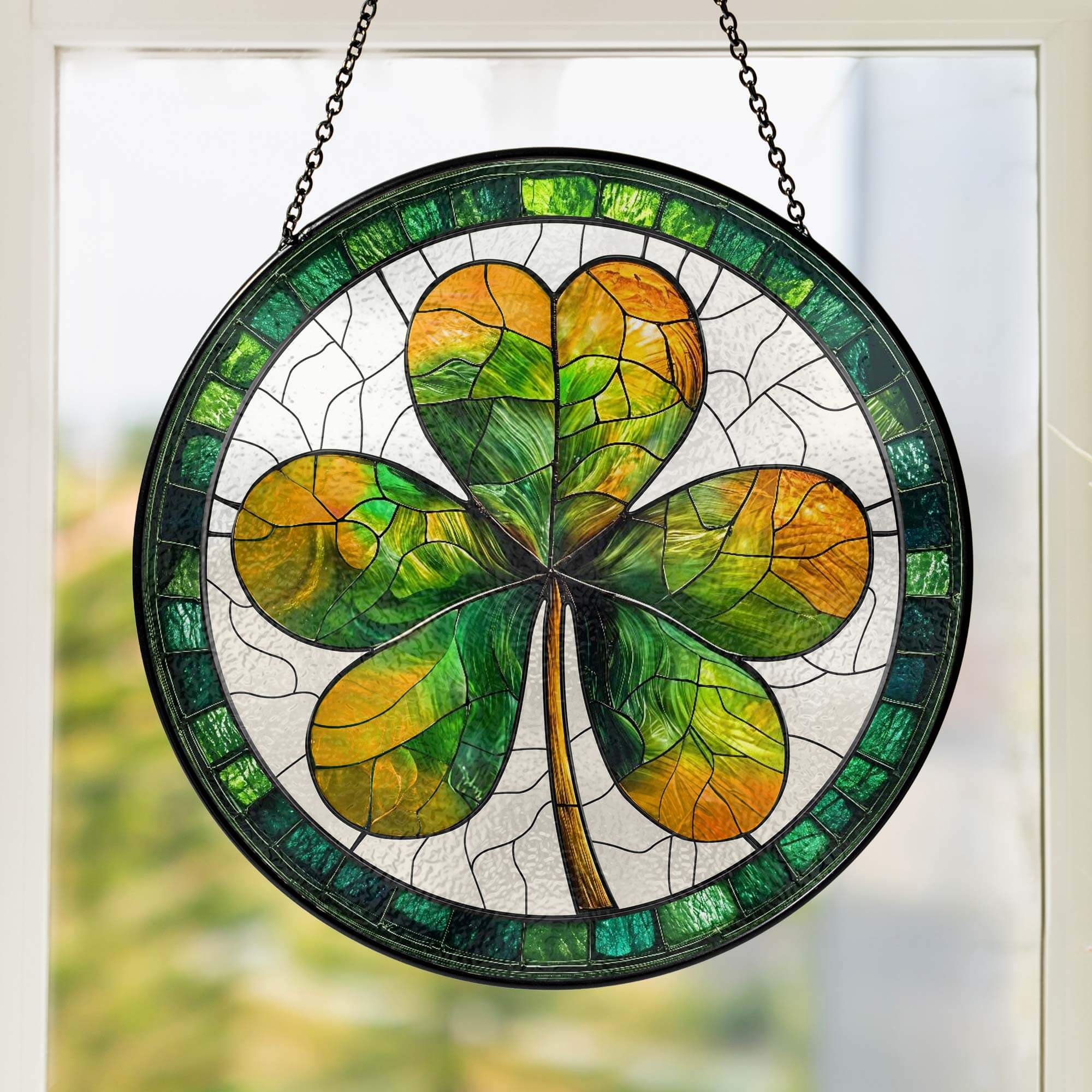 Irish Shamrock St. Patrick's Day Stained Glass Suncatcher