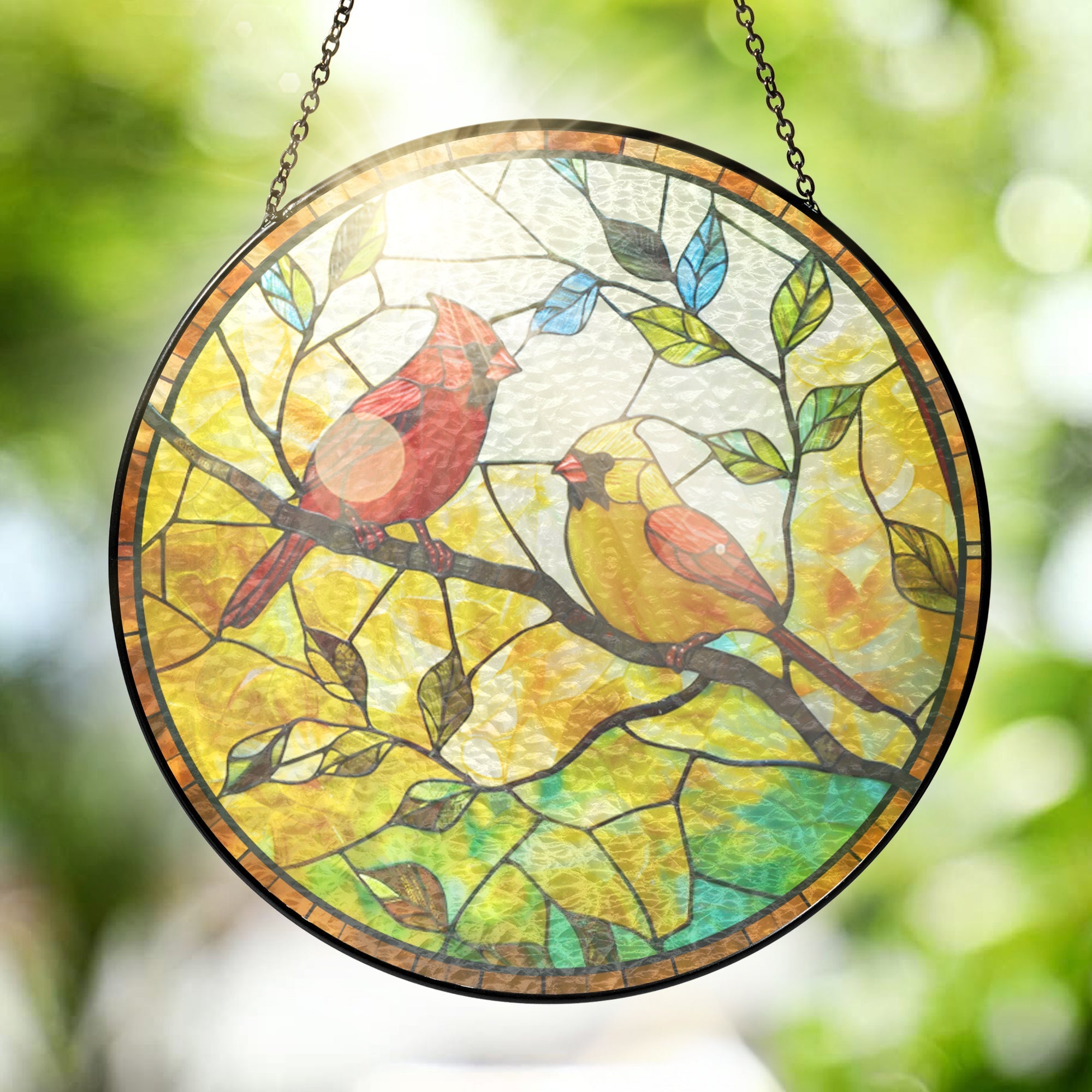 Couple Cardinal Stained Glass Suncatcher Gifts for Mom. Grandma. Gardening Decor 3-Day Shipping