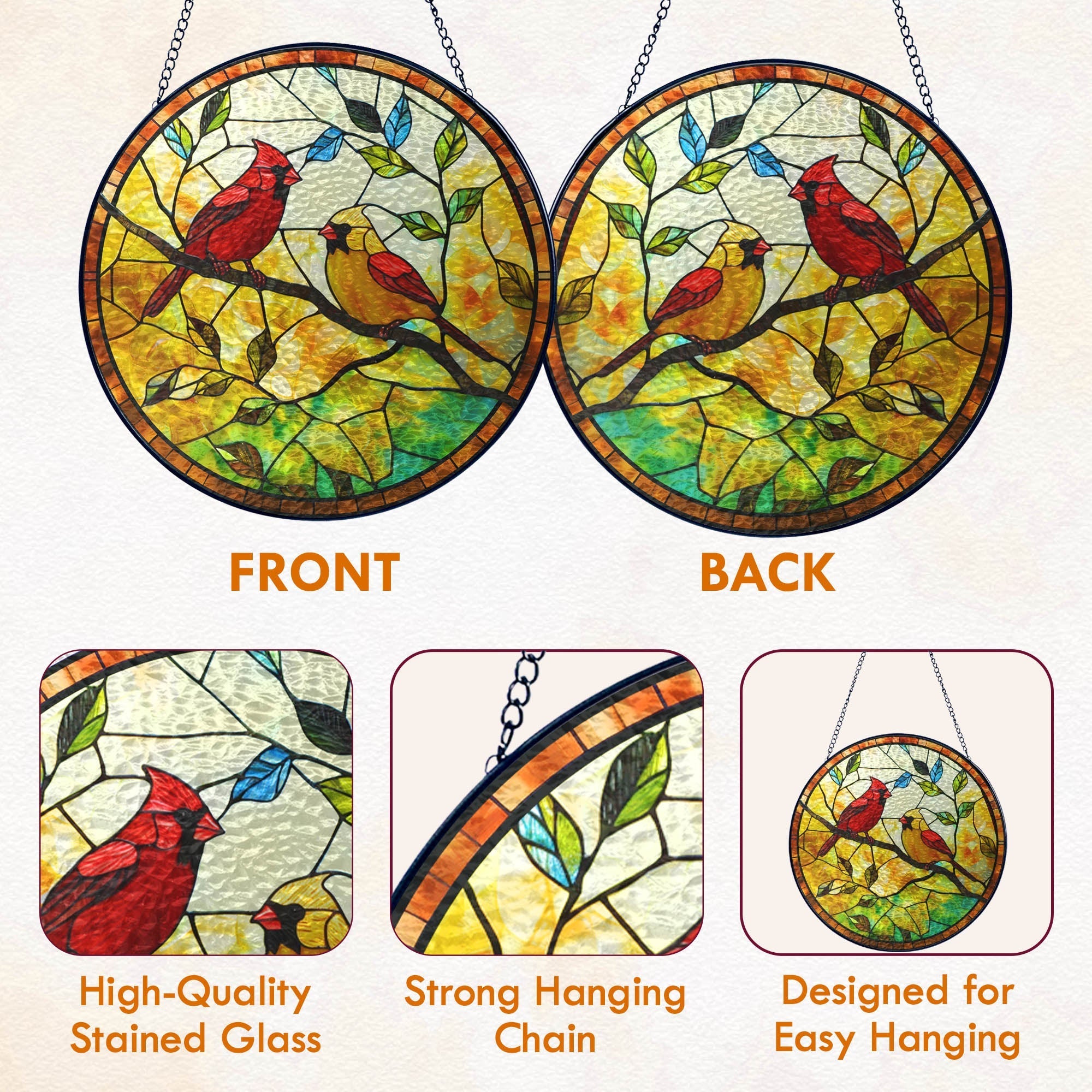 Couple Cardinal Stained Glass Suncatcher Gifts for Mom. Grandma. Gardening Decor 3-Day Shipping