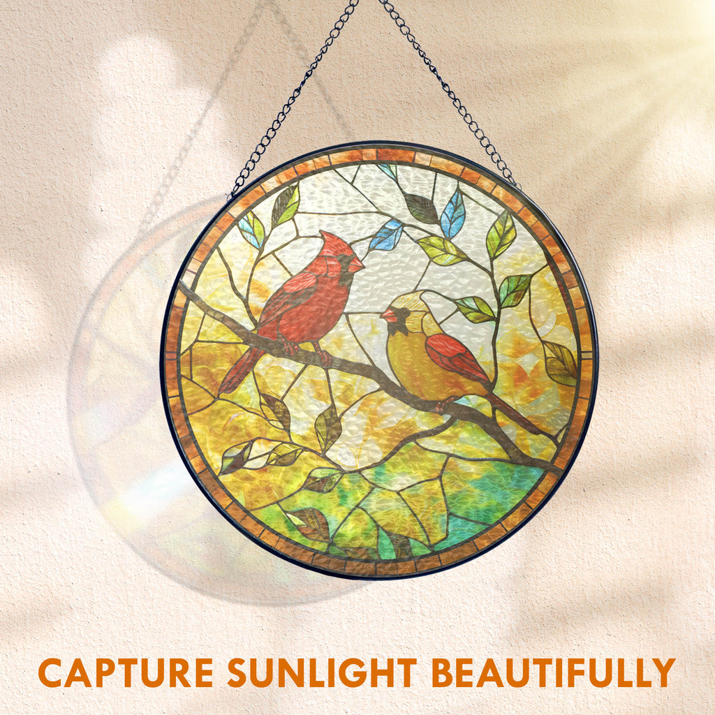 Couple Cardinal Stained Glass Suncatcher Gifts for Mom. Grandma. Gardening Decor 3-Day Shipping
