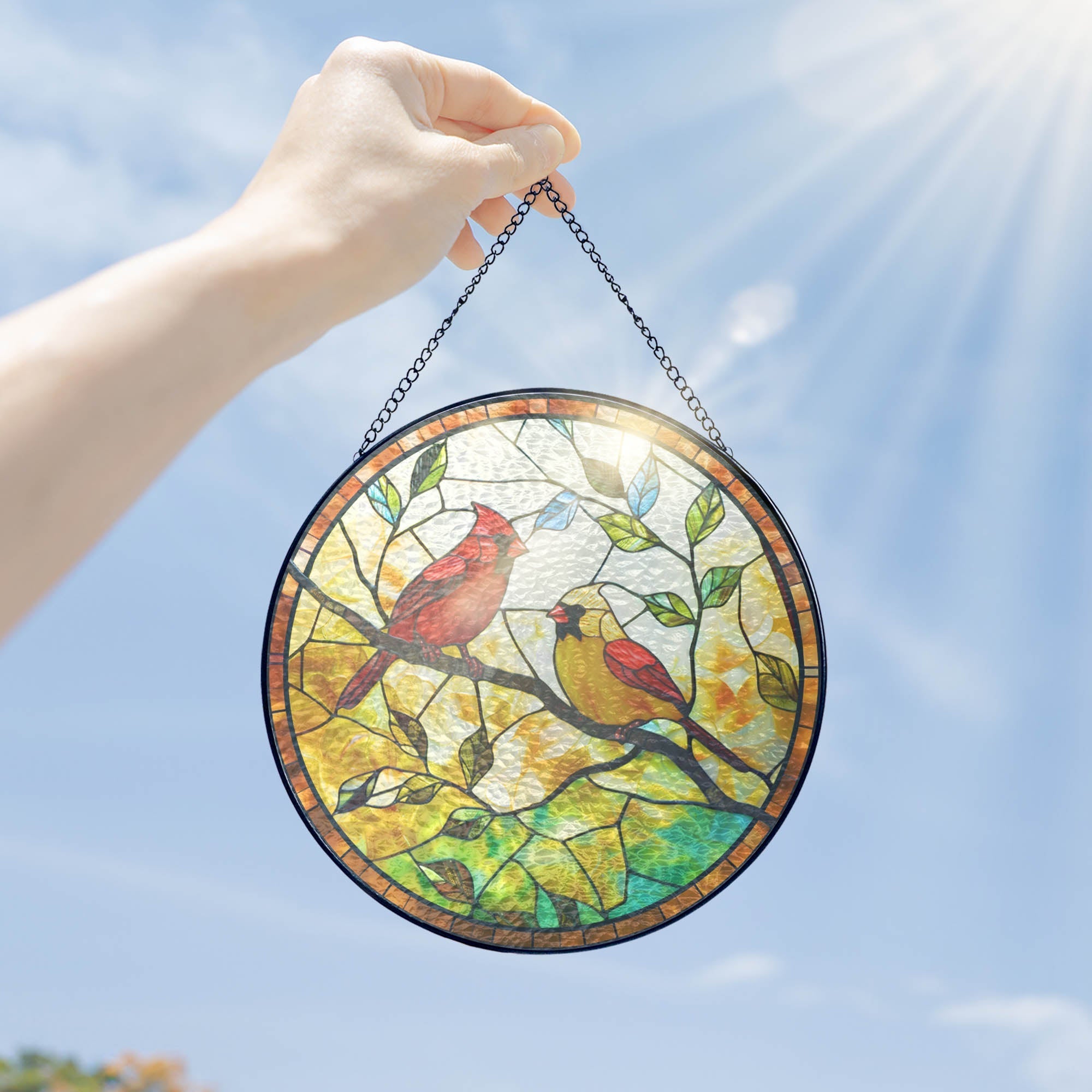 Couple Cardinal Stained Glass Suncatcher Gifts for Mom. Grandma. Gardening Decor 3-Day Shipping