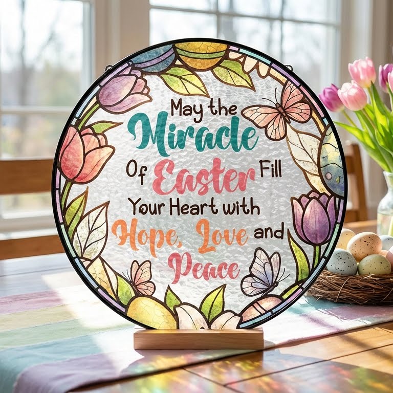 Easter Quotes Stained Glass. Happy Easter Day Stained Glass Ornament