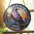 Raven Stained Glass Suncatcher - Spiritual Gothic Window Hanging for Home Decor 3-Day Shipping