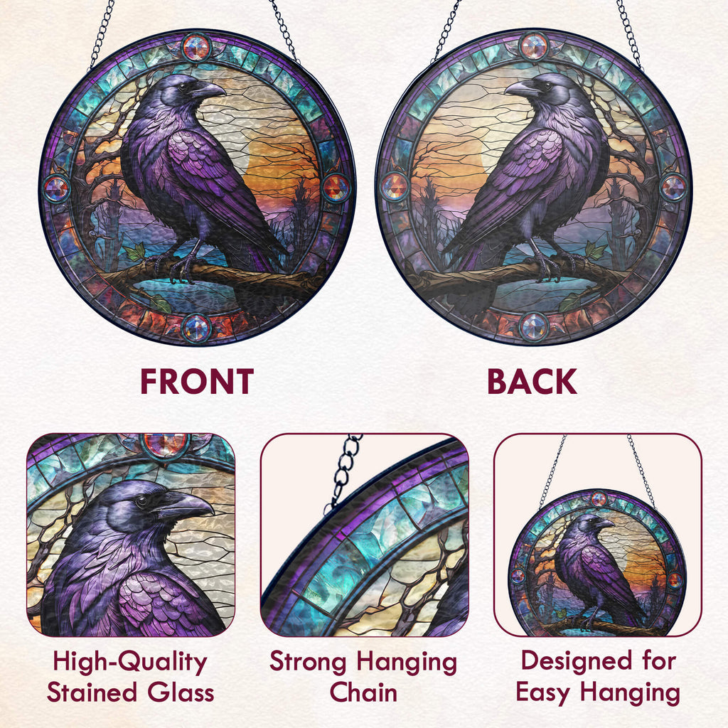 Raven Stained Glass Suncatcher - Spiritual Gothic Window Hanging for Home Decor 3-Day Shipping