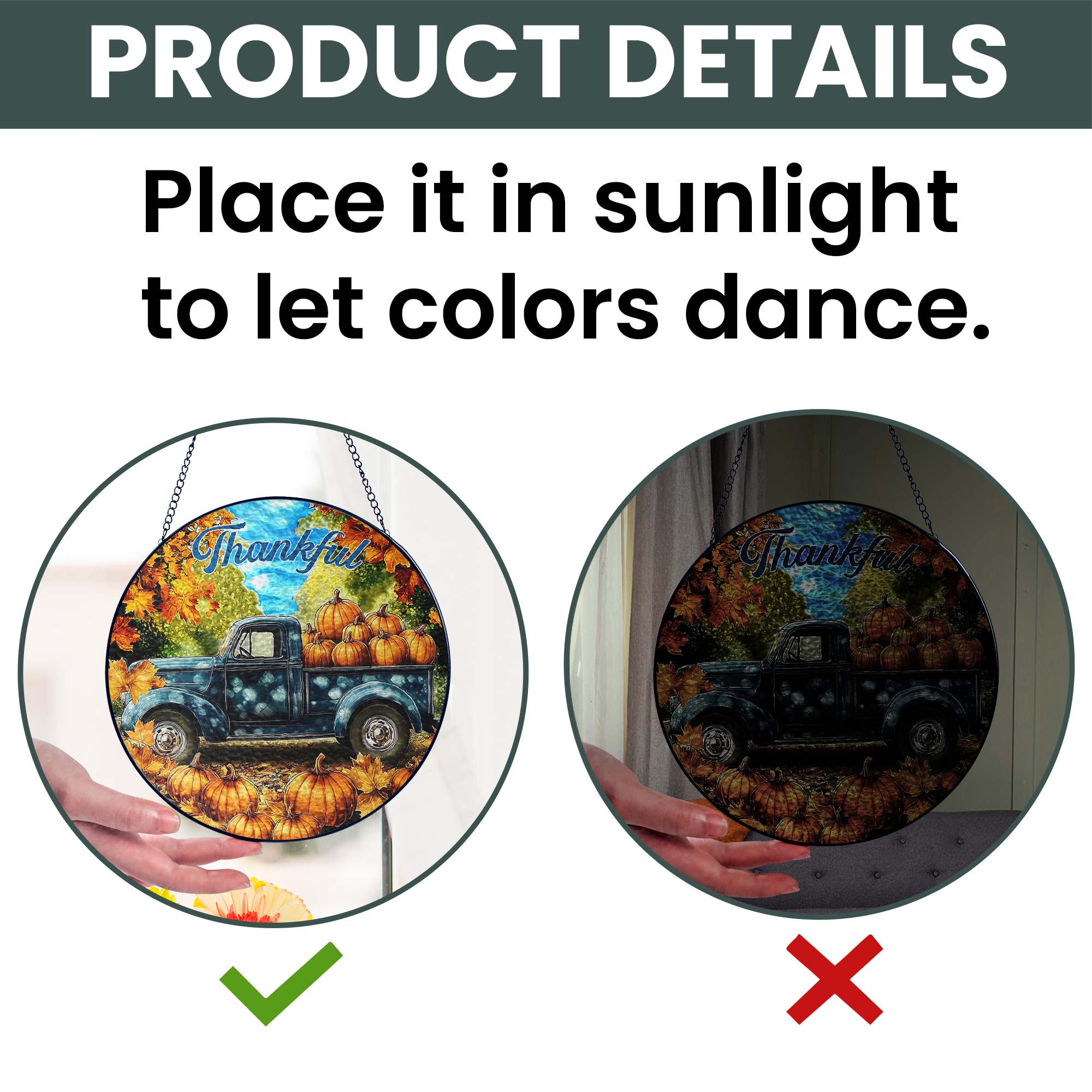 Fall Truck Pumpkins Thanksful Stained Glass Suncatcher 3-Day Shipping