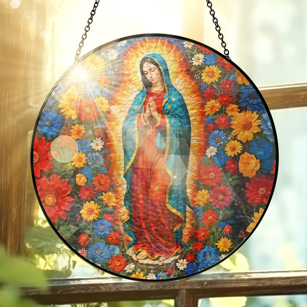Stained Glass Suncatcher - Mary Christian Religious Hanging Ornament for Spiritual Home Garden Decor 3-Day Shipping