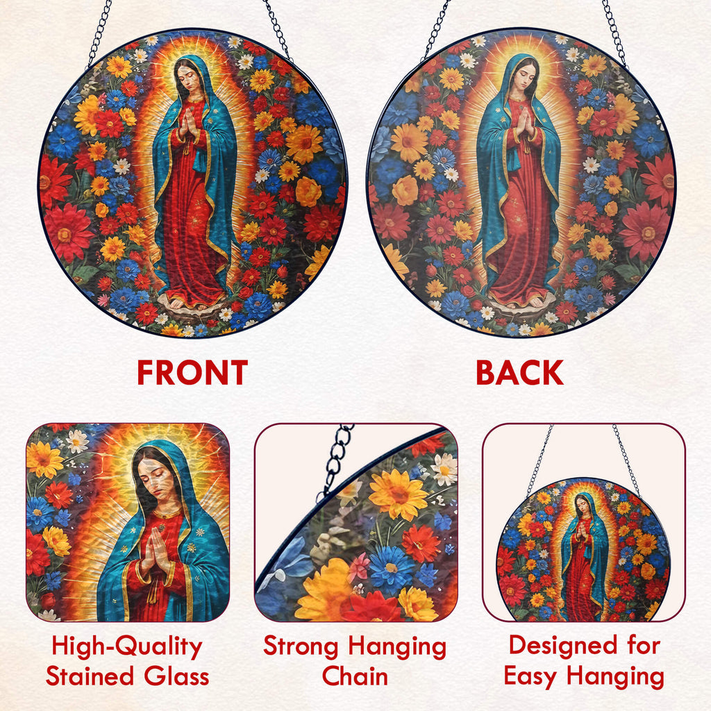 Stained Glass Suncatcher - Mary Christian Religious Hanging Ornament for Spiritual Home Garden Decor 3-Day Shipping