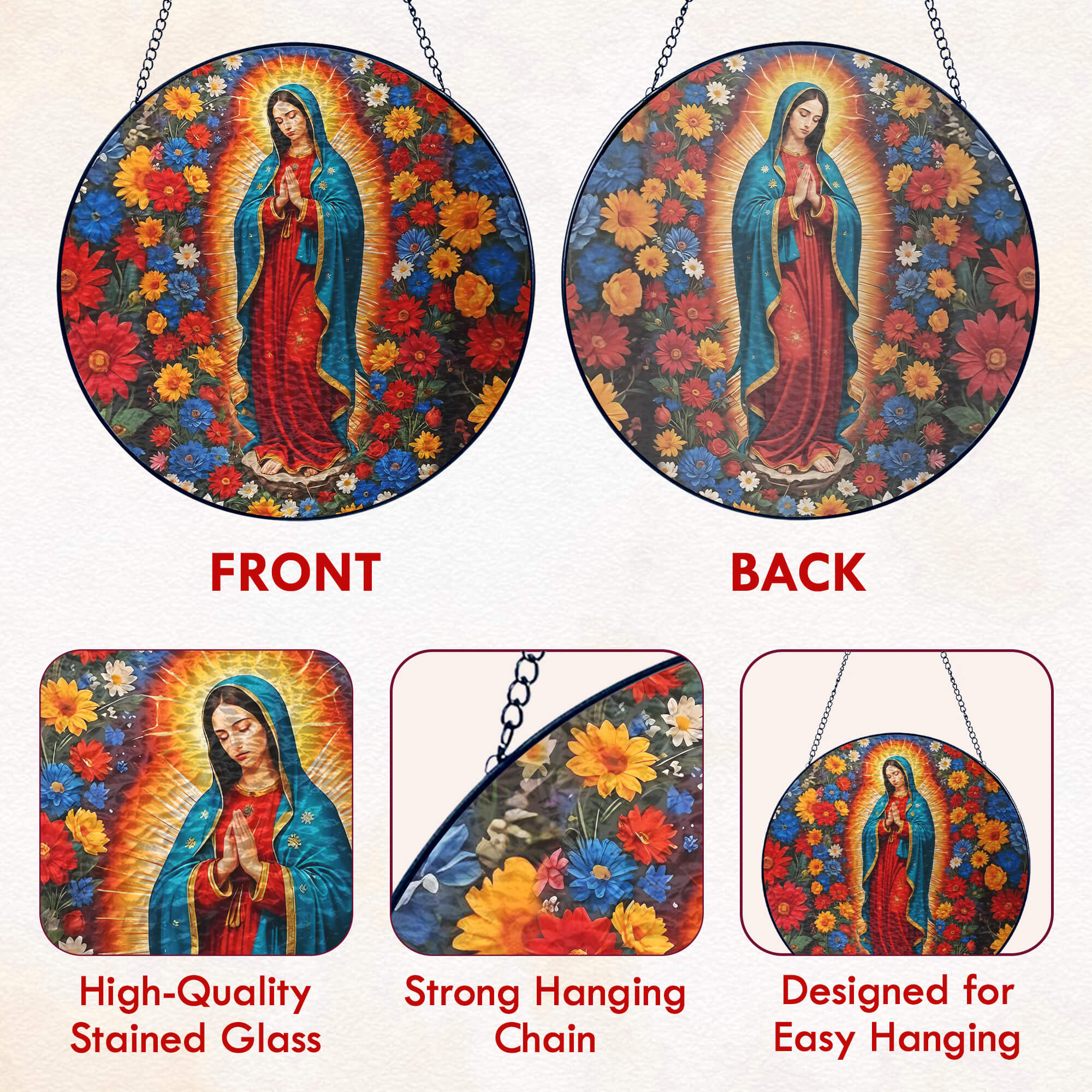 Stained Glass Suncatcher - Mary Christian Religious Hanging Ornament for Spiritual Home Garden Decor 3-Day Shipping