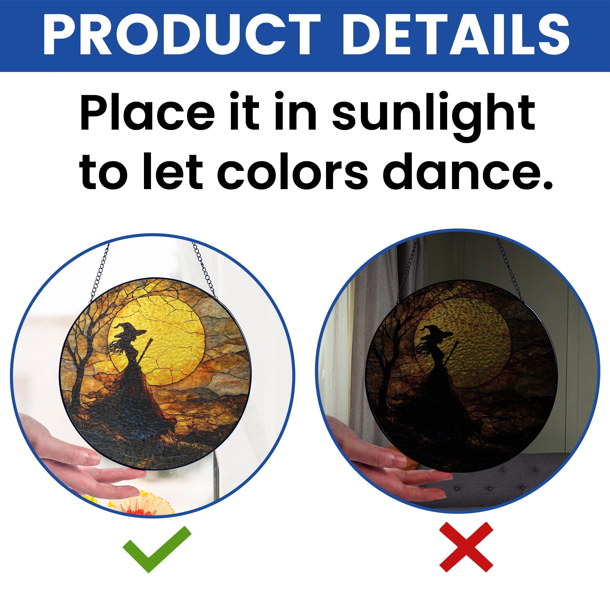Halloween Witch Stained Glass Suncatcher – Handmade Colorful Window Decor. Ideal Spooky Gift for Witchcraft Fans