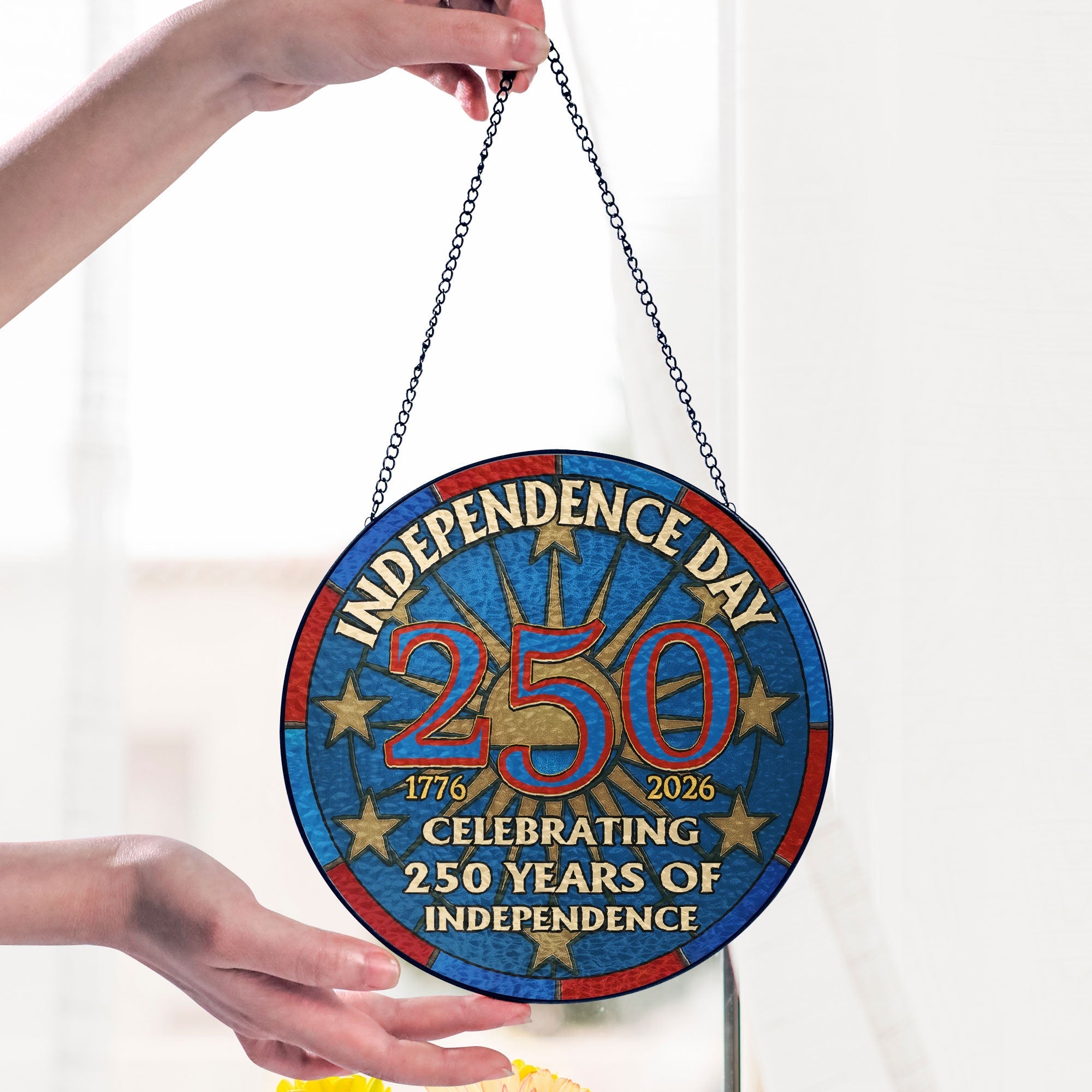 USA 250 Years Glass Suncatcher - Patriotic Window Hanging for 250th Anniversary