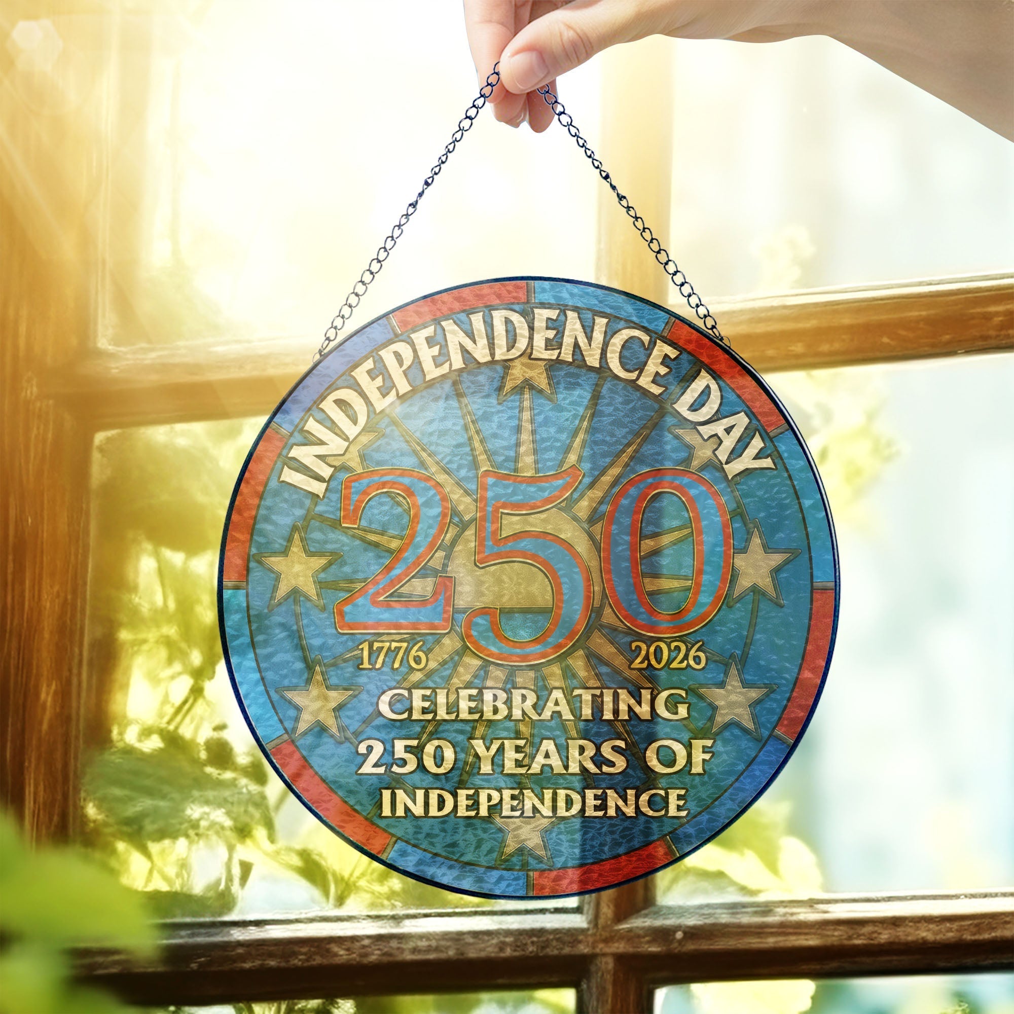 USA 250 Years Glass Suncatcher - Patriotic Window Hanging for 250th Anniversary