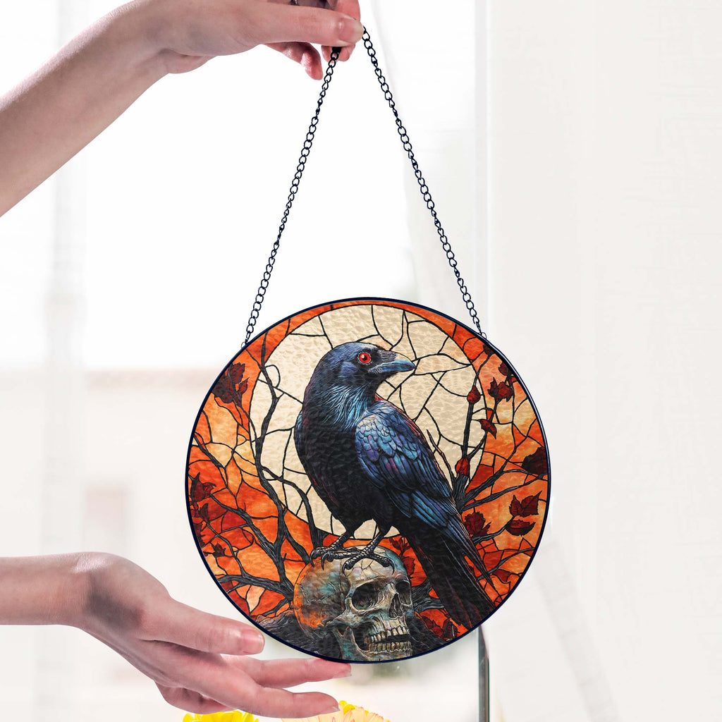 Raven Halloween Stained Glass Suncatcher 3-Day Shipping